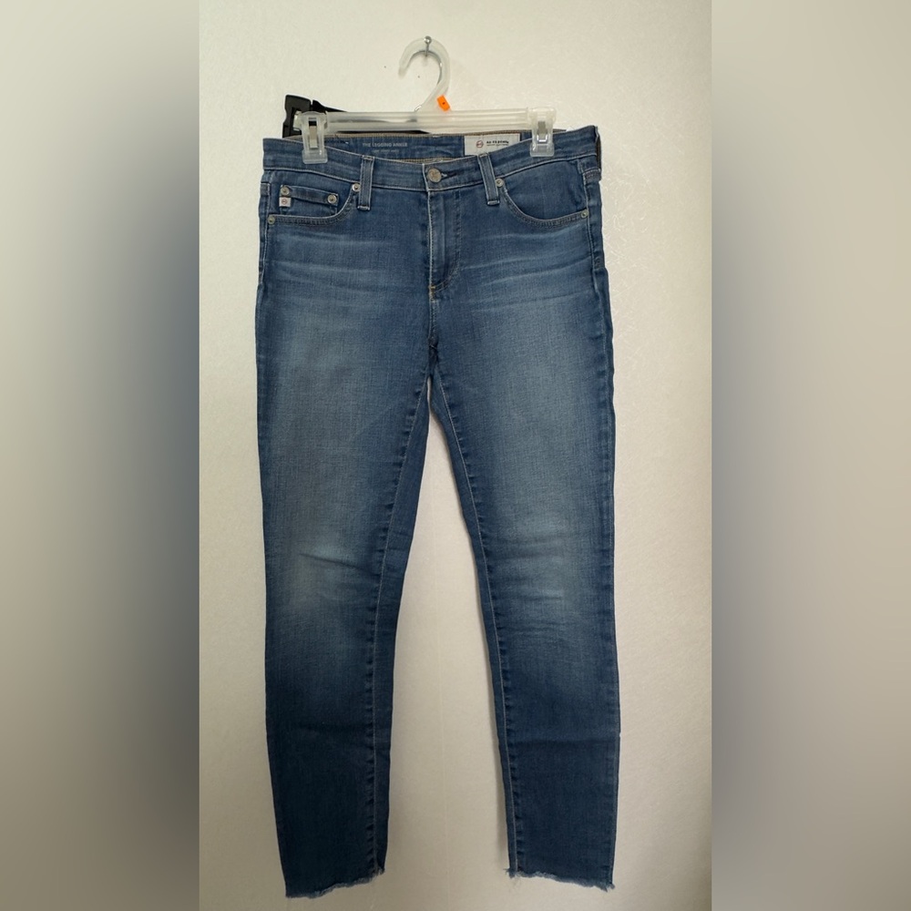 AG Adriano Goldschmied Legging Ankle Jeans Size 27 Raw Hem Skinny Blue Premium